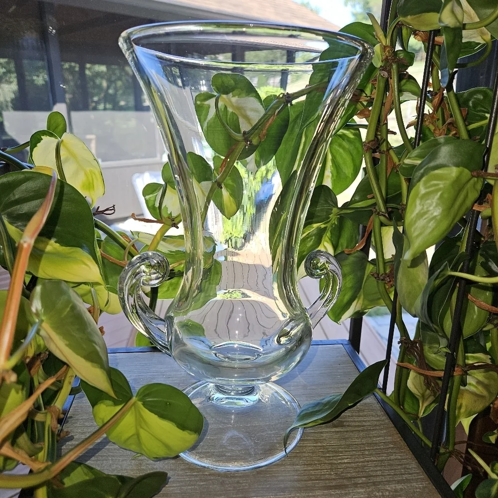Vintage Tiffin Glass Coronet Etched Footed Urn Vase with Handles Large